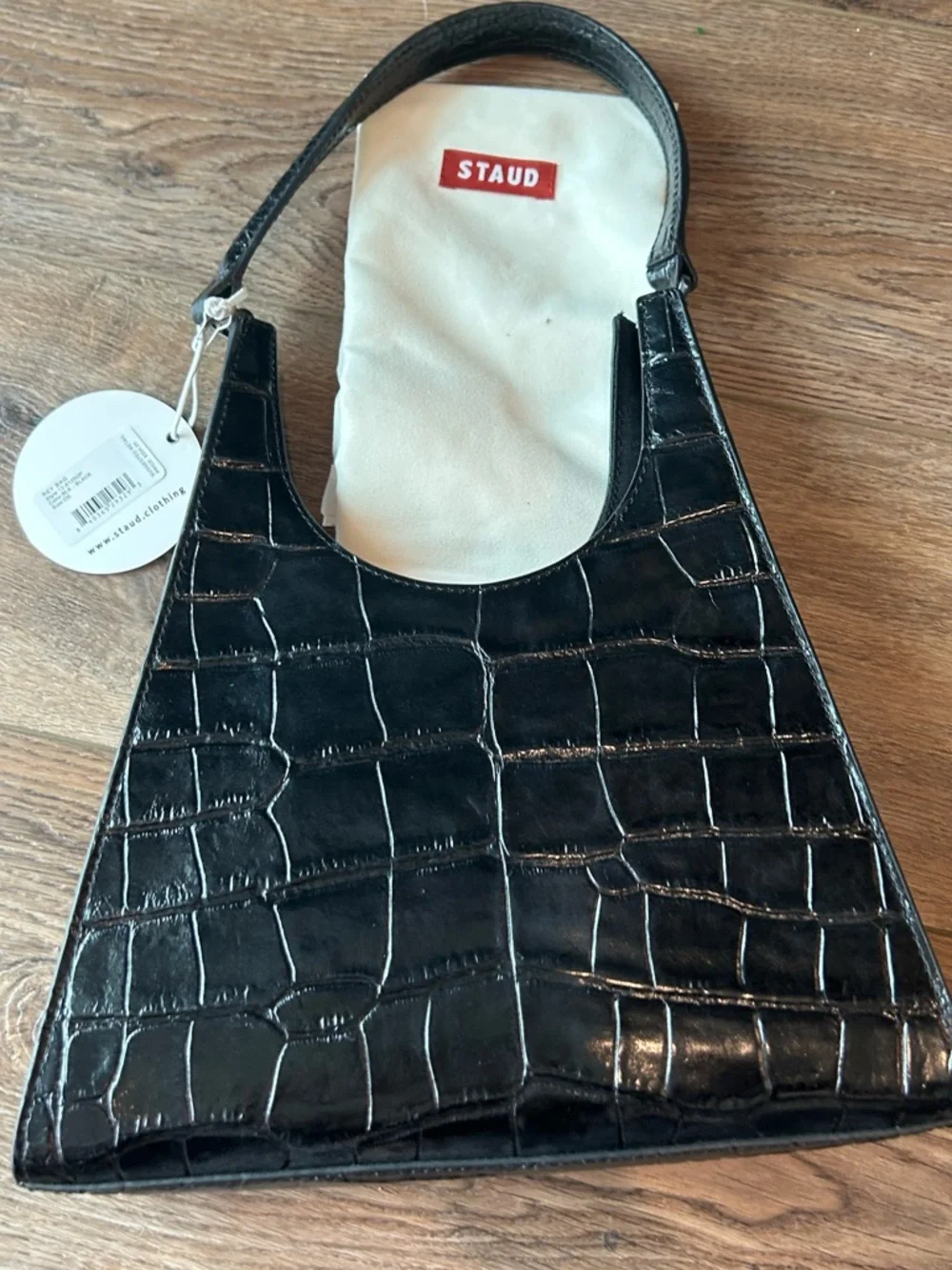 NWT Staud Rey Bag, black embossed croc - Picture 5 of 10